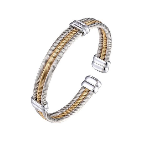 

adjustable size three-row cable bangle for women stainless steel women jewelry silver and gold color bracelet, Black