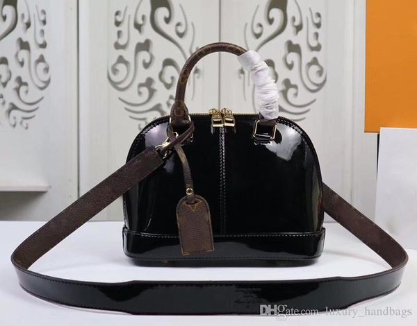 

M54785 Shell bag Bright Patent leather flower Shoulder Bags Designer Handbags high quality Original material leather straps Luxury Handbags