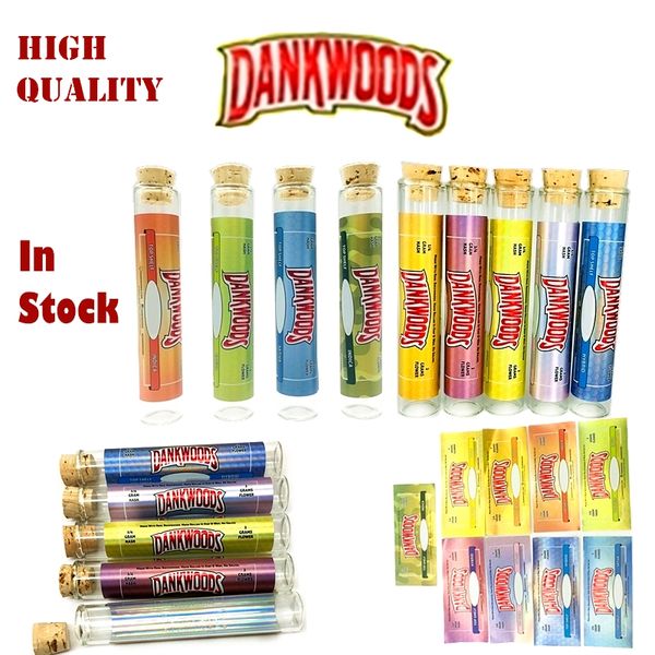 

New Dankwoods Glass Bottles Pre Roll Packaging Empty Container 120*21mm Wood Cork for Vape Carts Pre Roll Packaging Stickers Vapor Tube