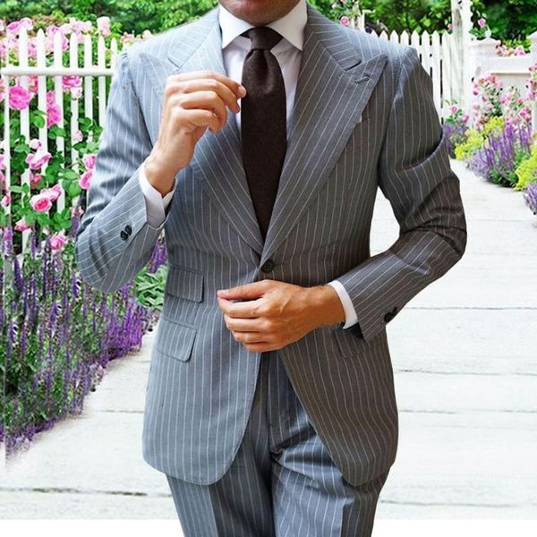 

formal men's suits slim fit 2 pieces prom tuxedos classic stripe business suit jacket blazer pants for wedding grooms, White;black