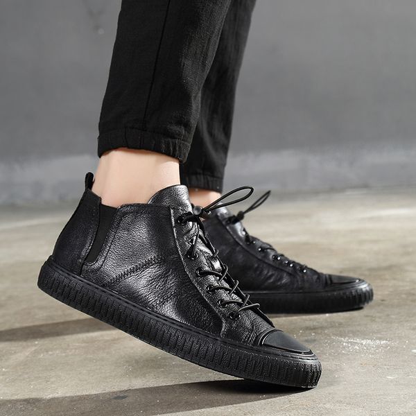 

genuine leather high shoes men's 2019 autumn new style versatile men's, black casual shoe korean-style trend shoes
