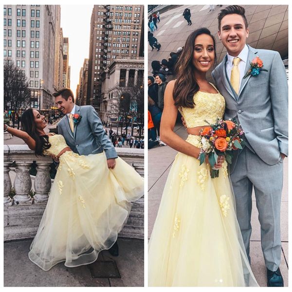 

шикарные бретельки-спагетти тюль из двух частей платья выпускного вечера a-line 3d кружевные аппликации желтые платья выпускного вечера на м, Black