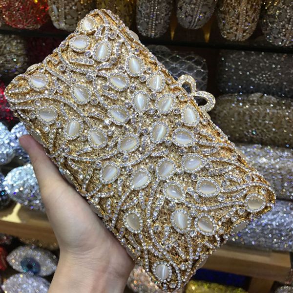 

gold jade crystal clutch evening purse bag for women wedding party cocktail handbag flower metal shoulder bag silver