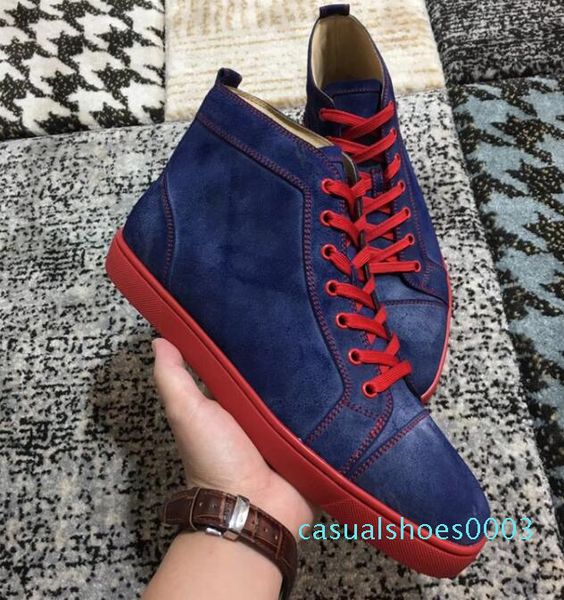 

69 italy design red bottom veau velours sneaker high lace-up men's sneaker red rubber sole grey suede men flat orlato rantus c03, Black