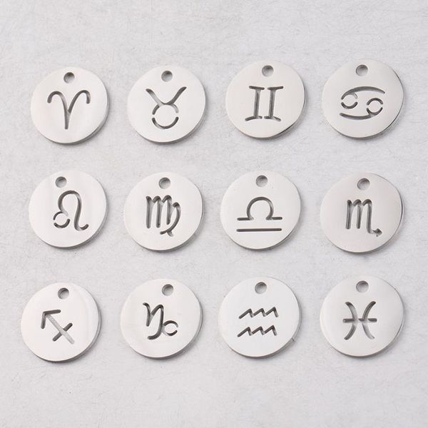 

12mm single hole circular constellation medallion rendant stainless steel 12 constellation jewelry accessories, Bronze;silver