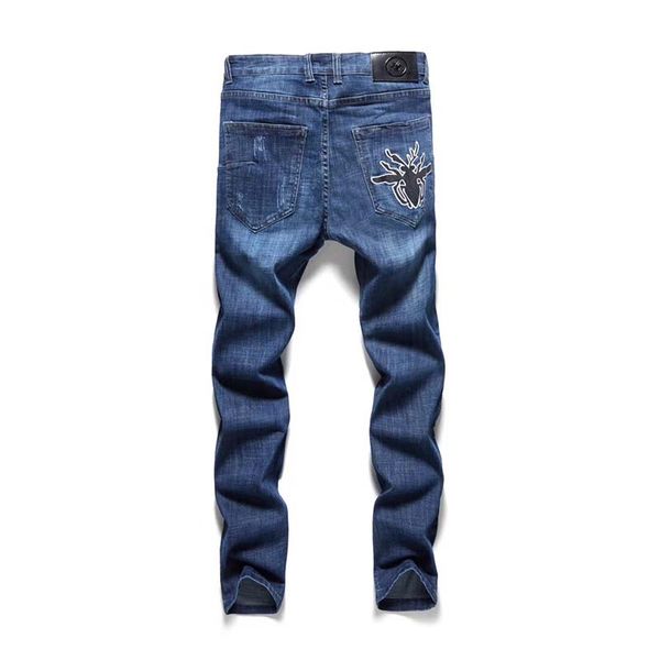 

summer thin dark gray jeans men's slim feet casual simple wild fashion tide brand european station pants, Blue
