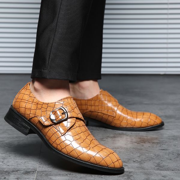 

muluhu 2019 spring new fashion men dress shoes leather buckle strap elegant business office wedding shoes pointed toe size 38-48 t10, Black