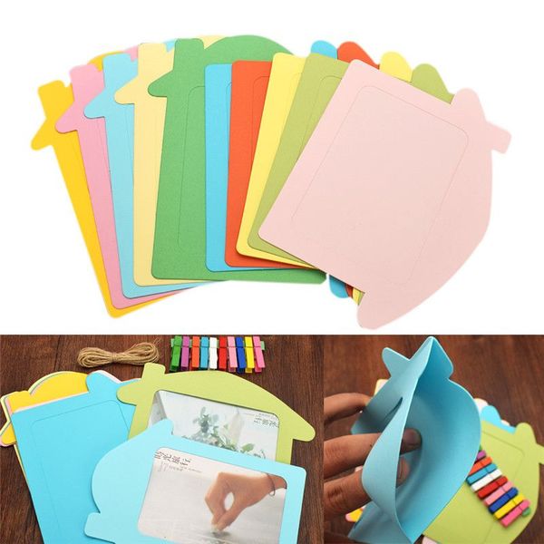 

10pcs/lot 5inch colorful diy house shape p frames wall hanging cute paper p frame with rope wood clip for picture