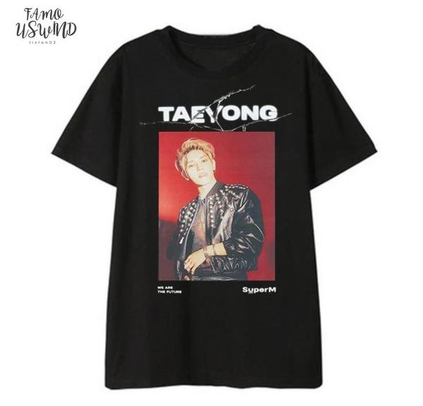 

kpop superm member name p printing o neck short sleeve t shirt summer style k pop black v neck t shirt, White