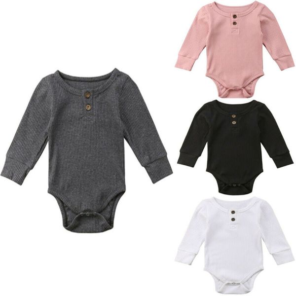 

2019 brand newborn toddler baby girl boy bodysuit long sleeve jumpsuit ribbed outfit sweater clothes bebe bodysuit spring, White
