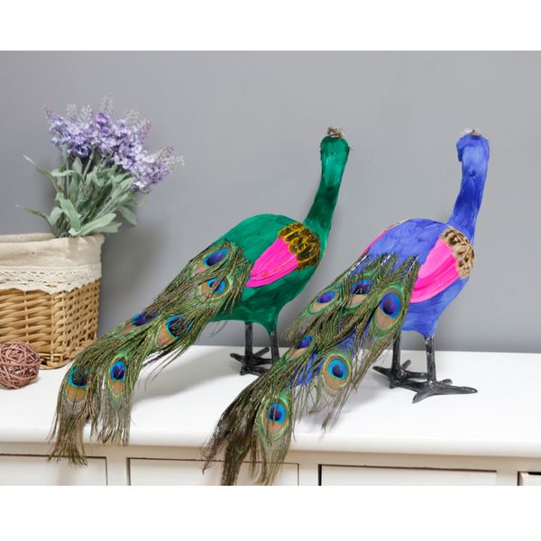 

2pcs artificial feather peacock figurine miniatures 42cm lawn ornaments