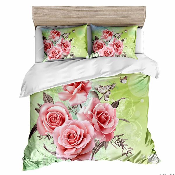 

botanical designer bedding set spring rose 3d microfiber bedding with pillowcase set 2 / 3 family bedding