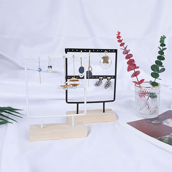 

24 holes 2 layer earrings organizer jewelry display wood stand necklace bracelet elegant jewelry tree professional display 8x
