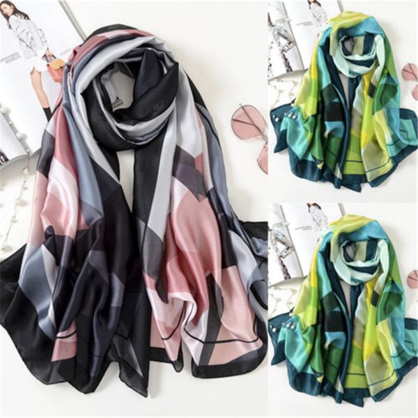 

women ladies long scarf silk blend wrap shawl plaid beach scarves cozy gift floral print