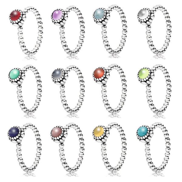 

12 colors authentic 925 sterling silver fashion twelve months birthstone ring for women as gift fine pans jewelry original, Golden;silver