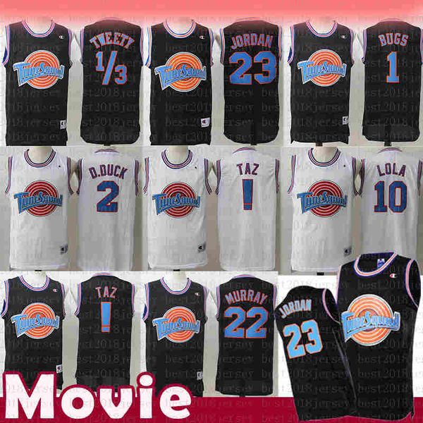 

taz 1/3 tweety tune squad space 2 jam 1 bugs bunny movie jersey michael 23 jd 22 bill murray 10 lola 2 d.duck basketball jersey ncaa, Black