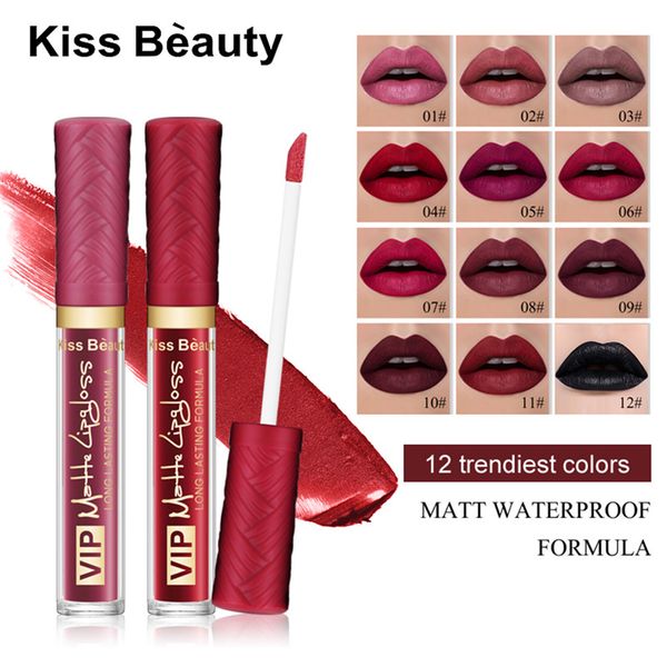 

kiss beauty waterproof batom velvet liquid lipstick red lip tint 12 color lip gloss makeup long lasting matte nude lipgloss make up