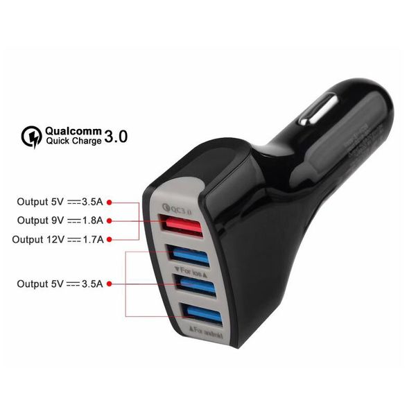 

Hot QC3.0 Top Quality 4 USB 7A Adaptive Fast Charging Car Charger Plug Cable USB Cable Home Travel Charger with Retail Package