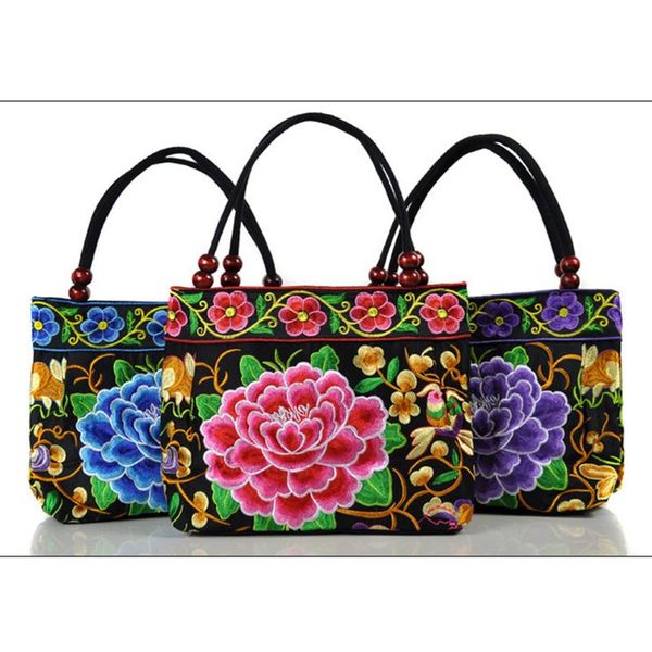 

ethnic style shoulder bag embroided handbag vintage printed handle bag female canvas rucksack bags for women 2019