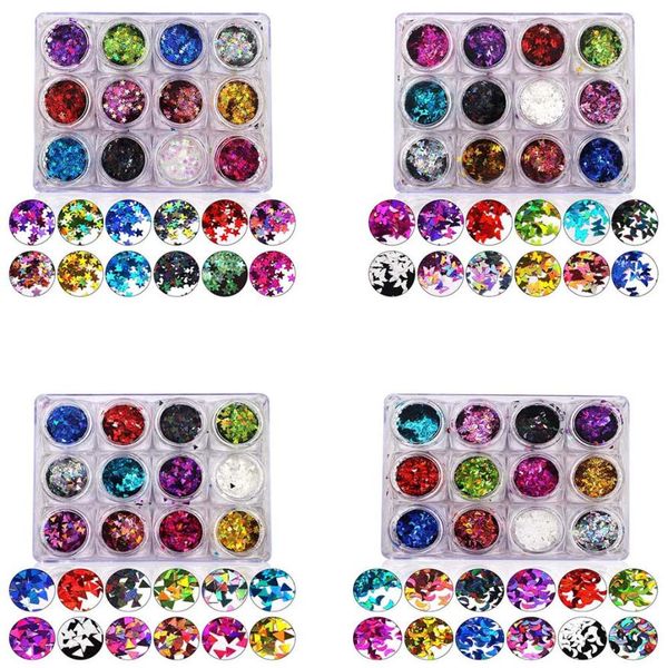 

new nail glitter sequins paillette triangle moon pentagram butterfly 3d nail art decoration ja 12, Silver;gold