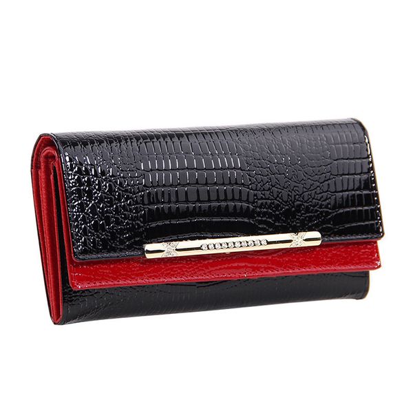 

new fashion crocodile women wallets genuine leather long female wallets brand designer clutch casual womens purses, Red;black