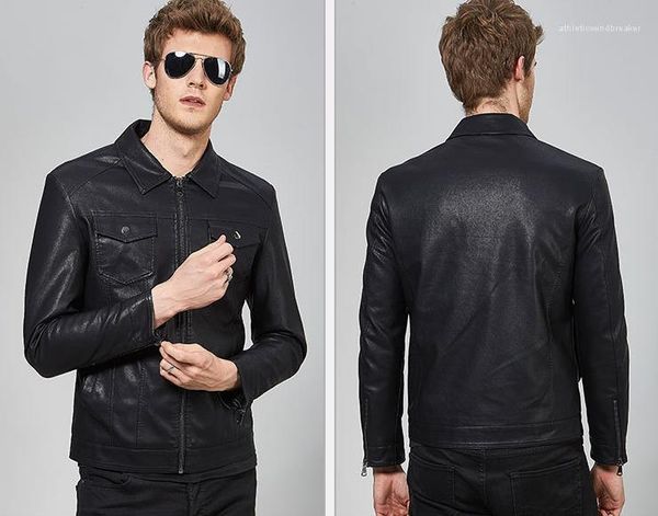 

leather long sleeve lapel neck jackets autumn spring hombres jacket coats clothes mens black pu, Black;brown