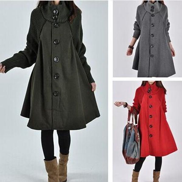 

new arrival autumn and winterkorean style women coat loose plus size woolen cape coat jacket, Black