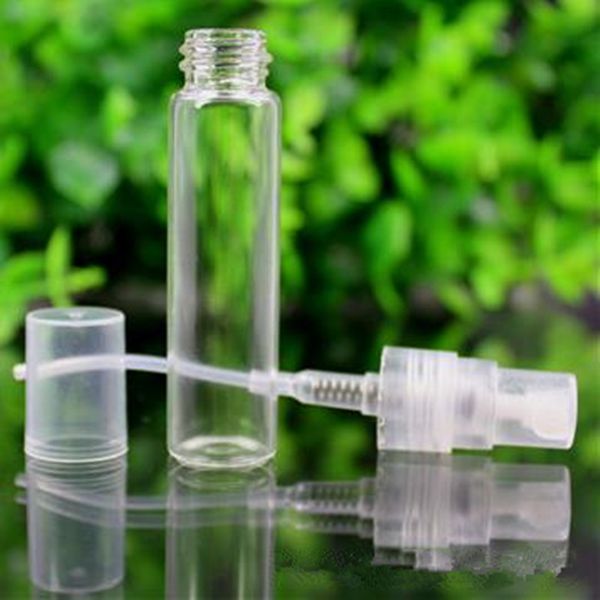 Envio - 600 x 2ml mini frasco de perfume de pulverizador de vidro, amostra atomizador parfum, fragrância pequeno recipiente de pulverização de óleo