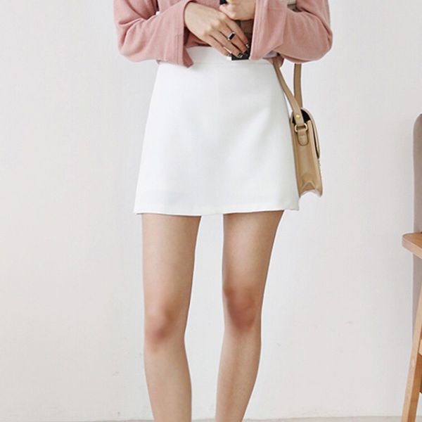 

2020 fashion skirt shorts fake split skirts high waist zip up solid color skirt women's shorts vadim harajuku, Black