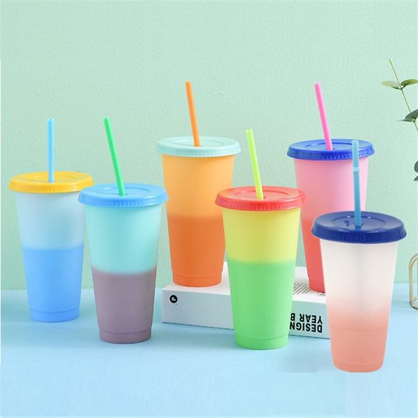 Heiße Verkäufe Kreative Temperatur Kunststoff Farbe Ändern Tassen Kaltes Wasser Farbwechsel Kaffeetasse Bunte Mit Strohhalme Wasser Tasse T9I00428