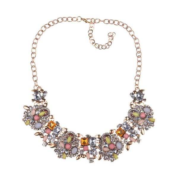 

new alloy inlaid crystal retro necklace rhinestone pendant clavicle chain boutique necklace, Silver