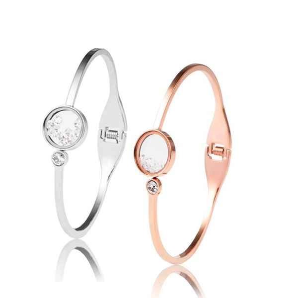 

bangle 2021 fashion stainless steel rose gold and silver bracelet crystal lover wedding jewelry, Black