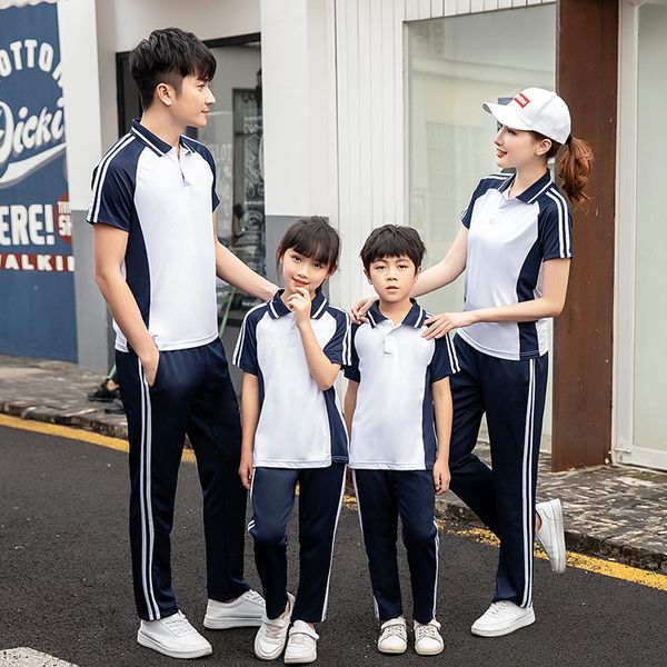 

summer couples sports clothing set short sleeve lapel t-shirt trousers men and women students school business attire mixed color