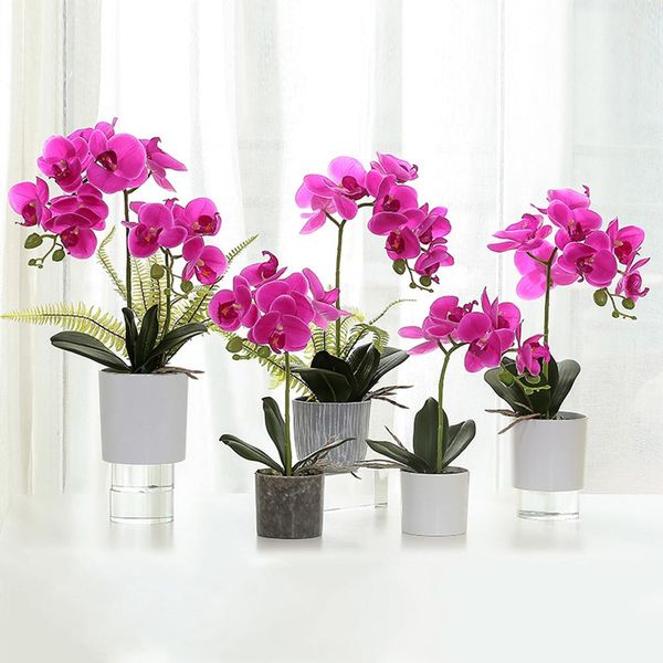 

simulation phalaenopsis bonsai artificial flowers silk potted plant home office deskornaments wedding festival decoration