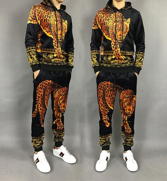 

2020 autumn fashion mens clothes long-sleeved suit mens designer tracksuits velvety leopard print two-piece pullover sportswear size -3xl, Gray