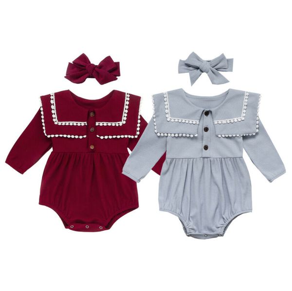 

2020 newly fashion newborn infant baby girls bodysuits clothes cute lace square overall jumpsuit headband 2pcs kids outfits set, Blue