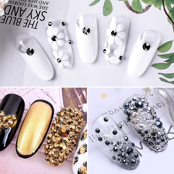 

2019 new nail small disc boxed drill 12 grid flat bottom drill glass magic mixed diamond rhinestone jewelry, Silver;gold