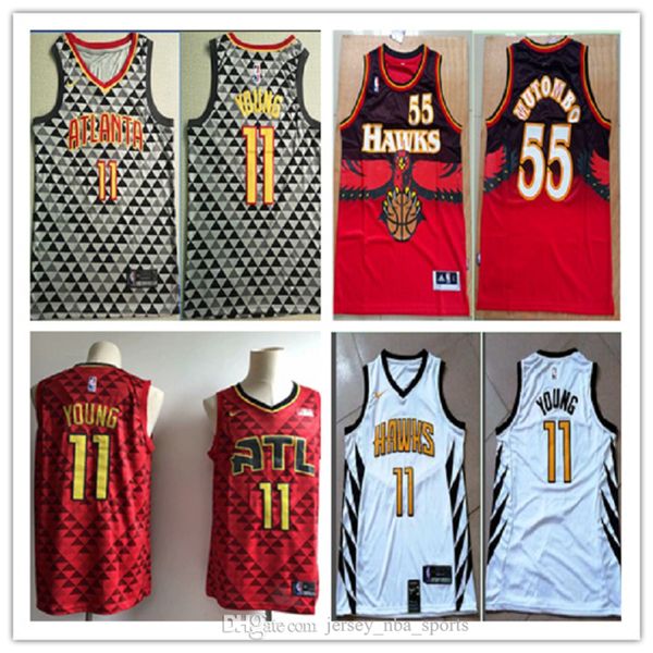 

mens 55 dikembe mutombo 11 trae young vancouver atlanta hawks retro red jersey 12 de andre hunter basketball vintage jersey, Black;red