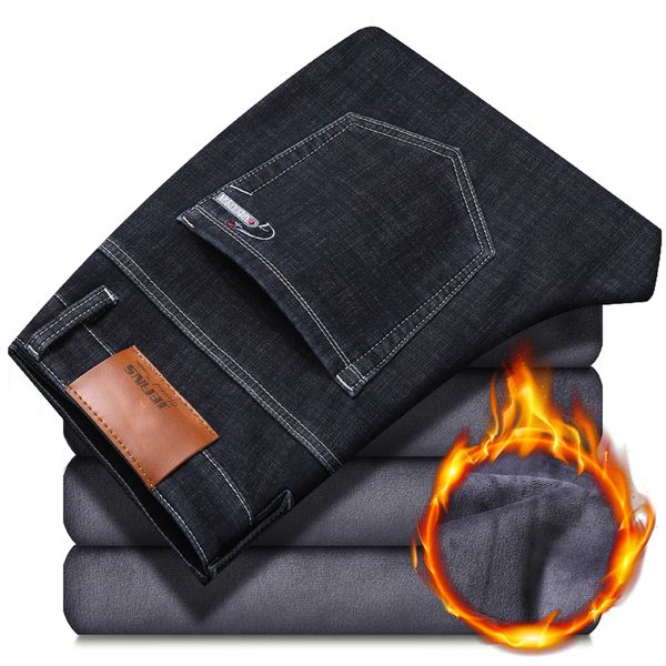 

men's jeans winter for men blue jean homme warm black denim slim fit pants trousers biker fashion straight male business