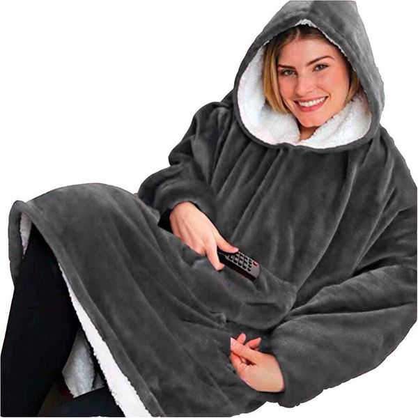 

2020 huggles hoodie крупногабаритные толстовка толстовка одеяло super soft warm удобная одеяло один размер подходит для всех мужчины женщины, Black