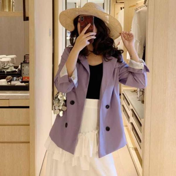 

double breasted notched collar women blazer jacket 2020 elegant pockets female outerwear modern lady workwear db973, White;black