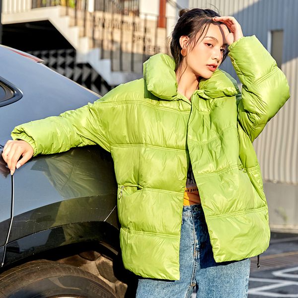

2019 glossy winter down cotton padded jacket for women thick bright black short shiny jacket yellow blue cotton parkas