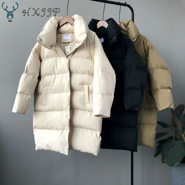 

hxjjp duck down jacket women winter 2019 outerwear coats female long casual warm down puffer jacket parka branded, Black