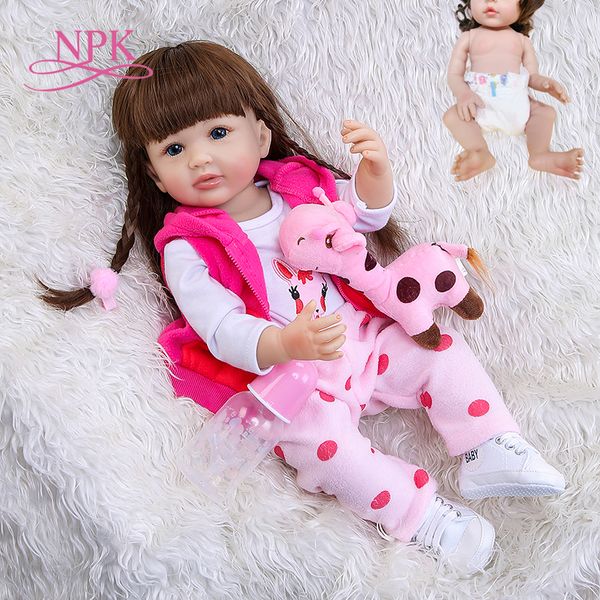 

new 55cm girl gift full body silicone reborn toddler girl doll lifelike real soft touch bath toy anatomically correct