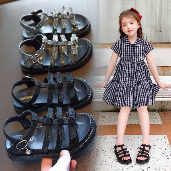 

aadct 2020 princess girls sandals new summer fashion little kids sandals for girls soft sole student children beach shoes, Black;red