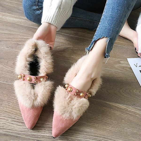 

new 2019 autumn and winter boots, rivet belt buckle pointed and velvet, thick heel, suede fashion boots, Black