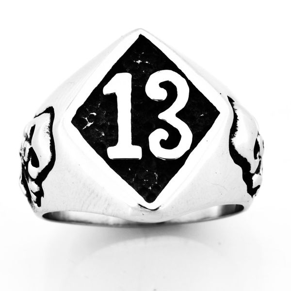 

fanssteel stainless steel vintage mens or wemens jewelry lucky 13 with cross evil skull biker ring number ring fsr10w24, Silver