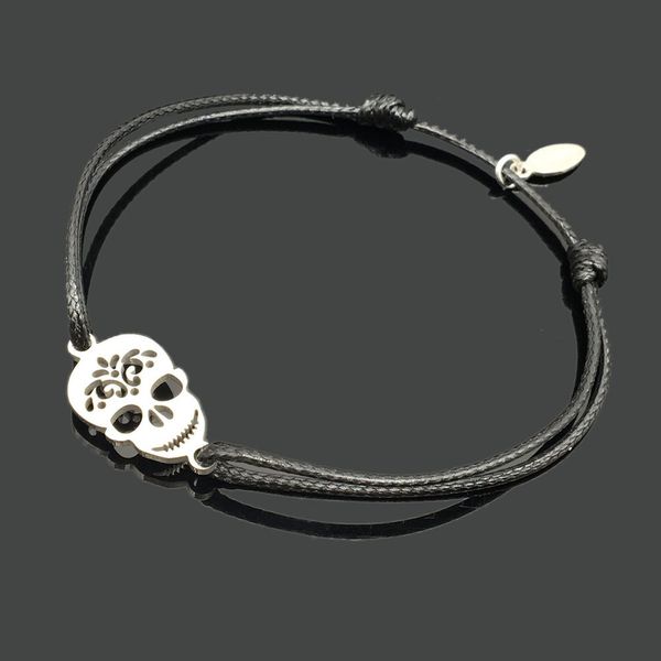 

human skeleton head pendeloque cut stainless steel can adjust rope bracelet skull charm bracelet, Golden;silver