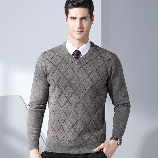 

grevol new smart casual sweaters long sleeve men v-neck collar thickening knitted pullovers sweaters argyle thick 8073, White;black