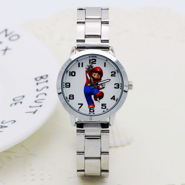 

new fashion women stainless steel watch girls boys super mario quartz watch cartoon wristwatches clock femininos montre femme, Blue